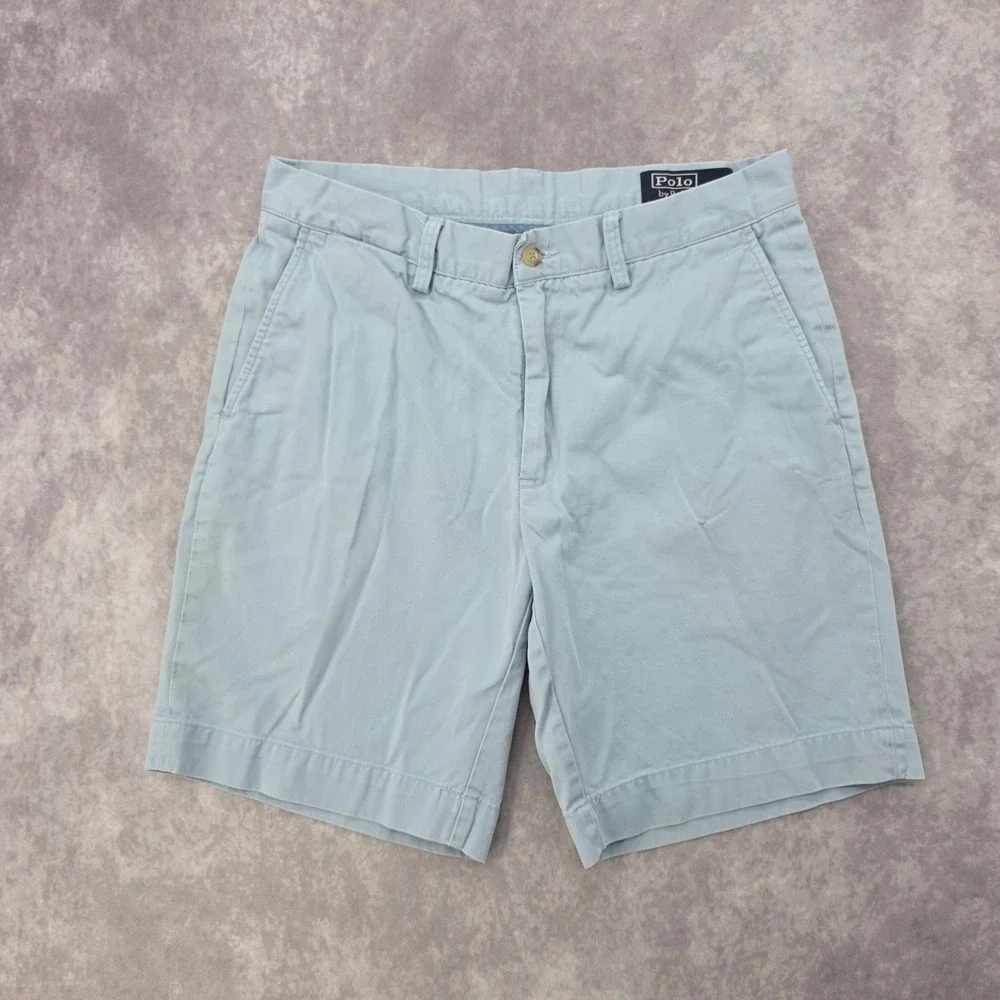Polo Ralph Lauren Mens 32W Shorts Classic Fit 9 Inch Light Blue Cotton Twill